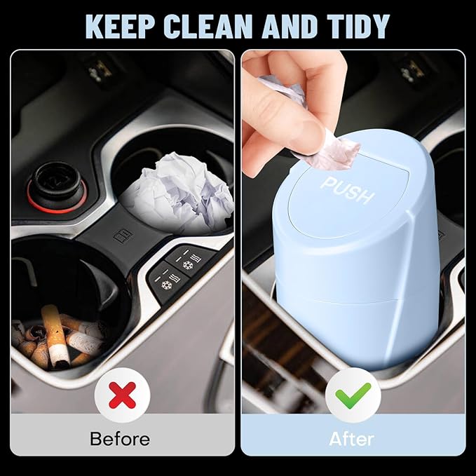 Car Trash Can Bin with Lid-2 Packs Car Garbage Can Cup Holder-Light Blue Mini Leakproof Vehicle Trash Garbage Can Bin with 40pcs Trash Bags-Car Organizers and Storage for Front Back Seat Accessories