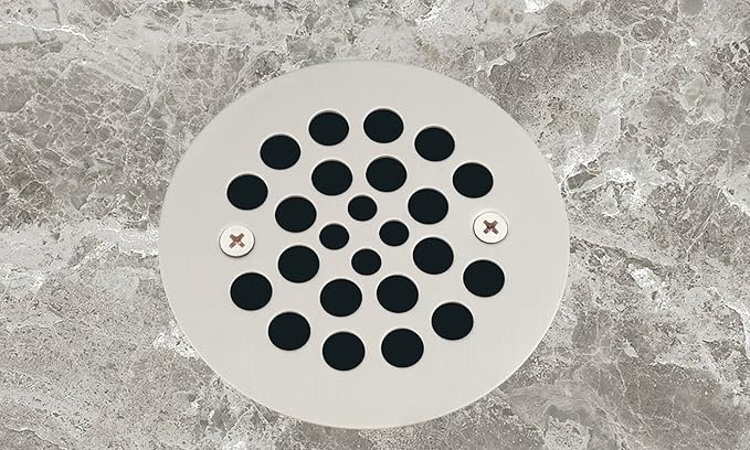 Artiwell 4-1/4“ Shower Strainer Drain Trim Set, Screw-in Shower Strainer Drain Cover, Plastic-Oddities Style Replacement Strainer Grid,Machine & Self-Tapping Screws Included (Brushed Nickel)