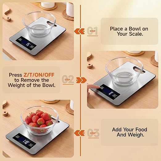 Food Scale, Digital Food Scale, Kitchen Scale with Hang Loop, 11lb Precise Baking Scale, Stainless Steel–High Precision Digital Scale for Food, Measures Grams, Ounces, Perfect for Home Cooking Baking