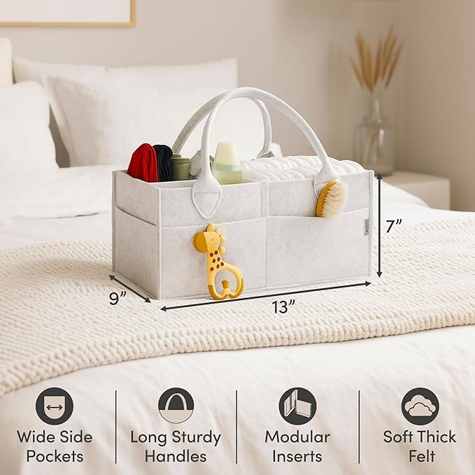 PUTSKA Baby Diaper Caddy Organizer - Nursery Storage Basket for Diaper Station, Baby Basket Shower Gift List and Registry Must-Have, Newborn Essentials, Nursery Decor for Boy or Girl - White, Regular