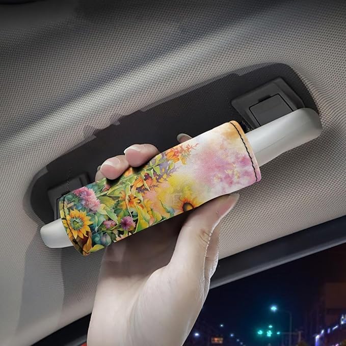 KUIFORTI Sunflower Luggage Handle Wraps for Suitcase Soft Grip Handle Cover Set of 2 Pcs, Women Girls Suitcase Protective Handle Cover Reusable, Floral Print