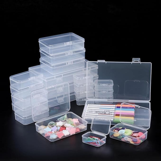Plastic Case Bead Organizer Box 24 pcs Small Clear Plastic Storage Containers Craft Storage Box with Hinged Lid and Labels Mini Boxes for Jewelry Diamonds Small Items Craft Projects