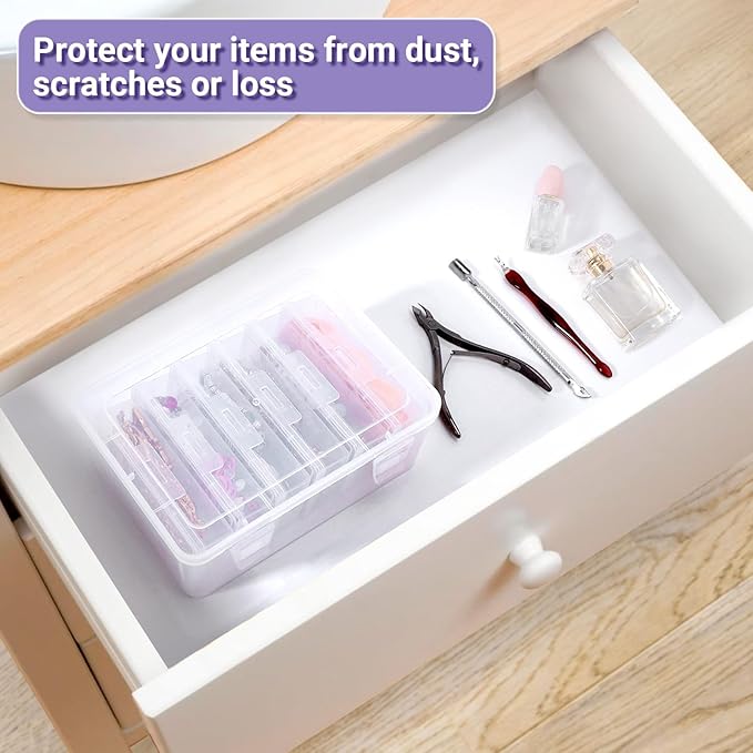 Cosics Bead Organizers and Storage, Clear Plastic Bead Storage Containers with Lid, 6 Mini Rectangles Boxes for DIY Jewelry, Bracelet Making, Stickers, False Nails, Screws, Seeds