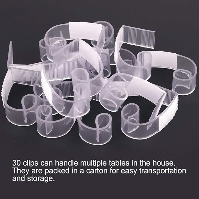 Glarks 30 Pack Plastic Table Cover Clips Tablecloth Clips Table Skirting Clips with Hook and Loop for 1 3/5 to 1 4/5 inch Table Great for Indoor Outdoor Wedding Party Picnic Events