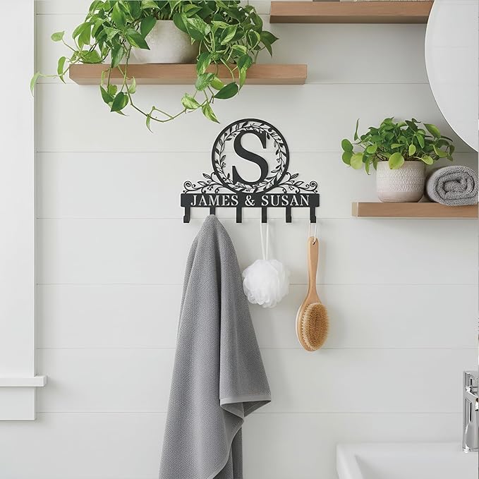 Personalized Customizable Metal Letter Key Holder for Wall, Monogram Coat Rack Wall Mount, Key Hooks for Bathroom, Living Room, Kitchen, Office, Ideal Wedding, Anniversary & Housewarming Gift (Garden)