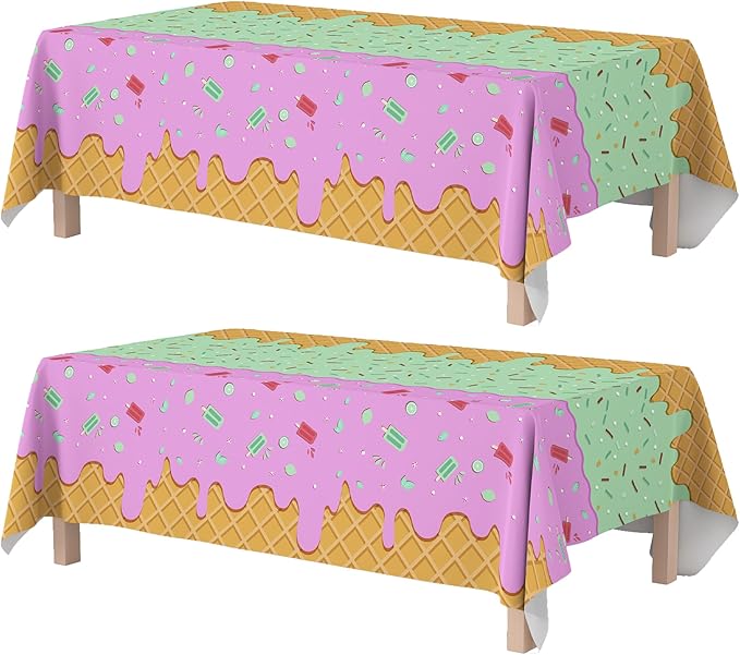 OHOME Ice Cream Party Decorations - Disposable Tablecloth for Ice Cream Birthday Party Decorations - Beach Pool Party Decorations for Summer Bar Party Banner,2 Pack