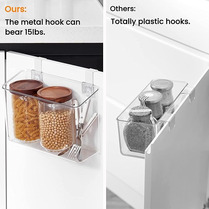 Vacane Plastic Over Cabinet Door Organizer with Removable Hooks, Clear Hanging Baskets for Organizing Over the Cabinet Organizer Holder for Kitchen, Pantry, Bathroom-Hang Outside or Inside Door-S