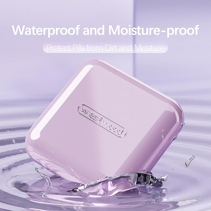 DUBSTAR Pill Case,Small Pill Box - Waterproof Portable Daily Small Pill Case for Purses Pocket Compact Travel Medicine Holder for Vitamins,Fish Oils,Supplements (4-Compartments, Purple)