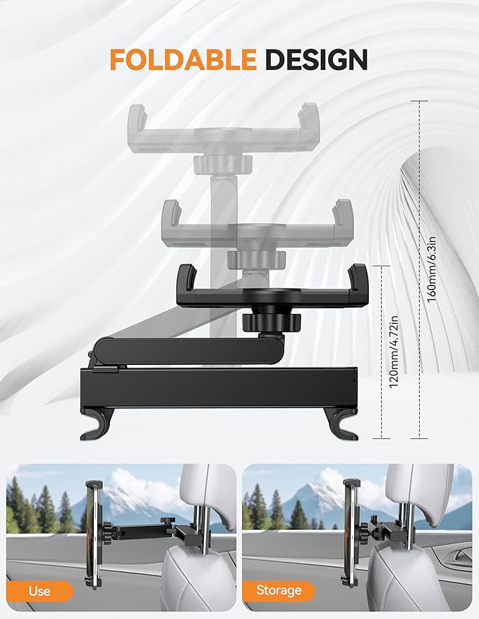 TECKNET Car Headrest Tablet Holder, ipad Car Holder Back Seat [3 in 1 Extension Arm], 360° Rotating Adjustable Road Trip Essentials for Kids,for 4.7-12.9" iPad Pro,Air,Mini,iPhone,Galaxy,Switch,Fire