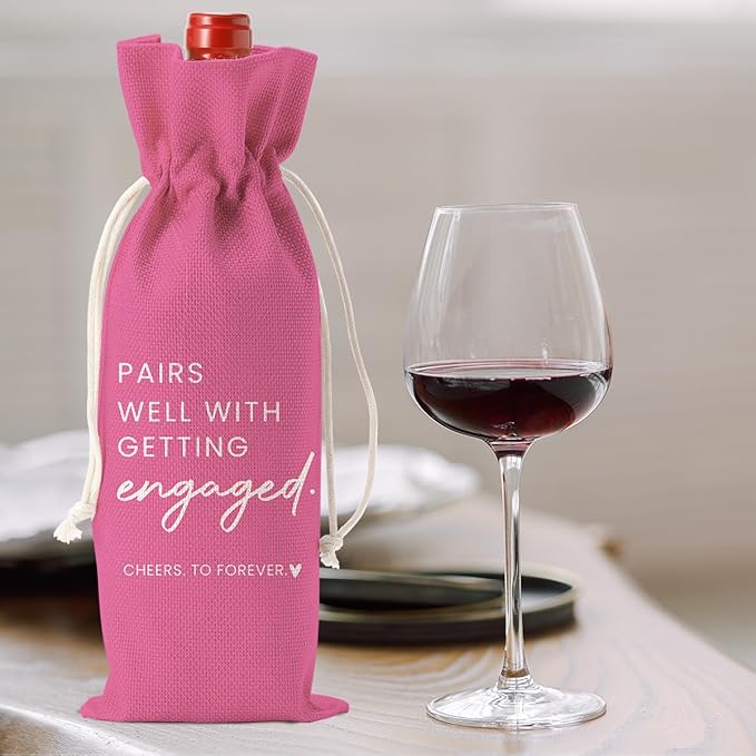 Engaged Engagement Gifts for Couples Her Engagement Party Decorations for Couple Women Wine Bag Pairs Well with Getting Engaged Wine Accessory Sets Pink