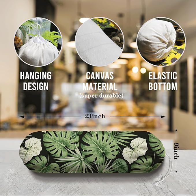 Green Leaves Plastic Bag Holder, Wall Mount Plastic Bags Organizer for Car Trash, Tropical Home Kitchen Decor, Reusable Grocery Bag Organizer, Kitchen Pattern Garbage Bags 52