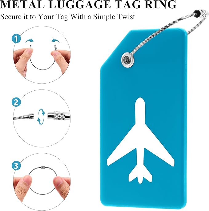 10 Pack Silicone Luggage Tag for Suitcases with Stainless Loop, TSA Approved, Privacy Protection Travel Essentials Bag Tags by Gostwo, Sky Blue