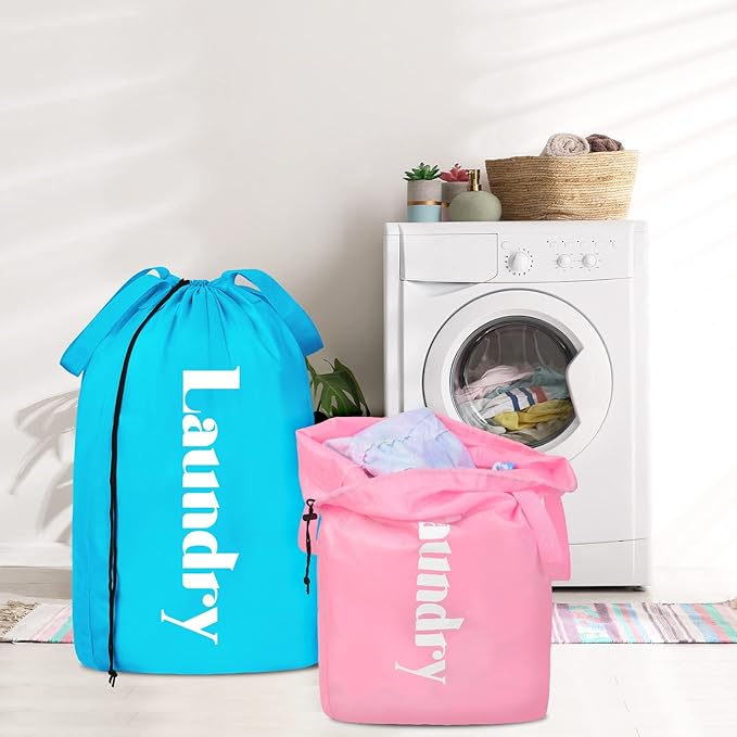 Sylfairy 2 Pack XL Laundry Bag with Strap, Heavy Duty Travel Laundry Bag, Rip-Stop Dirty Clothes Shoulder Bag with Drawstring, Easy Fit a Laundry Hamper or Basket Travel Essentials