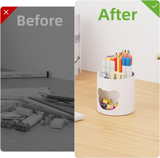 Marbrasse Desk Organizer, Cute Pen Holder for Desk, Pencil Pen Organizer for Classroom Must Haves, Art Supply Storage Box Caddy for Office, Home (White & White Bear Head, one size)