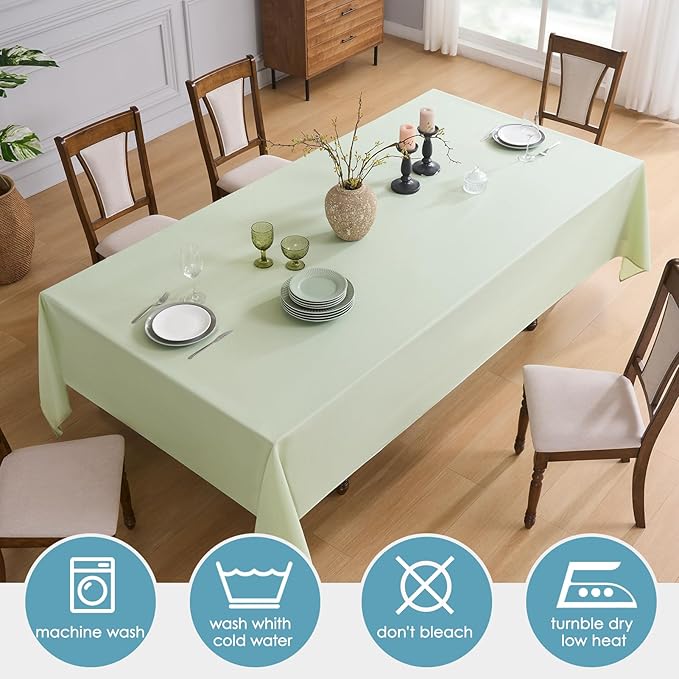 VidaFete 1 Pack Tablecloth 90 * 156inch Rectangle Table Cloth Polyester, Stain Wrinkle Resistant Polyester Dining Table Cover for Kitchen Dinning Party Wedding Tabletop Buffet Decoration(Sagegreen)