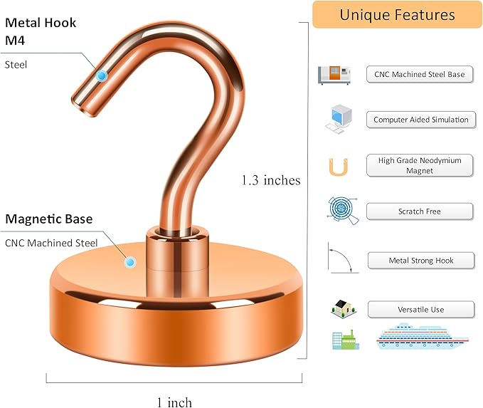 Neosmuk Magnetic Hooks, Cruise Ship Essentials, 26#,Bronze