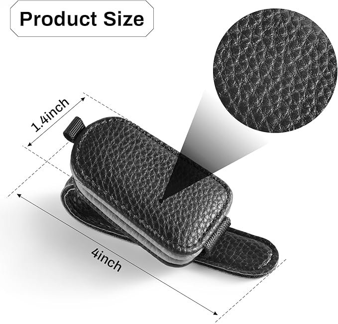 SINGARO Sunglasses Holder for Car, Leather Magnetic Buckle Sun Visor Sunglass Clip, Ticket Card Storage Glasses Clip, Car Interior Accessories for Men and Women（Black-Gray）