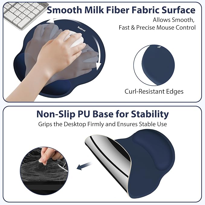 Mouse Pad and Keyboard Wrist Rest, 3-in-1 Gel Memory Foam Ergonomic Mouse Pad with Wrist Rest Set, Gaming Mousepad Arm Cushion Support for Computer Office Desk Accessories Cute Setup,Dark Blue