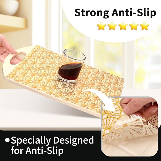 Shelf and Drawer Liner for Kitchen Cabinet,Non-Adhesive Waterproof Oil-Proof Easy Clean Shelf Liner for Dresser & Bathroom Vanities with Adhesive Dots & Cutting Tool(12 in X 10 Ft Gold Fish Scale)