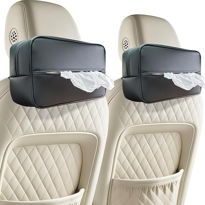 Large Car Tissue Holder for 120 Standard Tissues, Premium PU Leather Tissue Holder in Car Backseat Rectangular, Napkin Holder for Car Fits for Kleenex Tissues Box Daily Use Black (2, Black)
