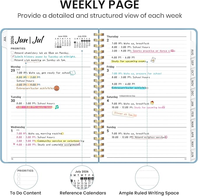 Planner 2026-2027 for Women & Men, Academic Monthly and Weekly Calendar Planner, Jul 2026 - Jun 2027, A4 (8.5" x 11"), Teacher Student Planning Book with Tabs, Ideal for Office School Supplies - Baby Blue