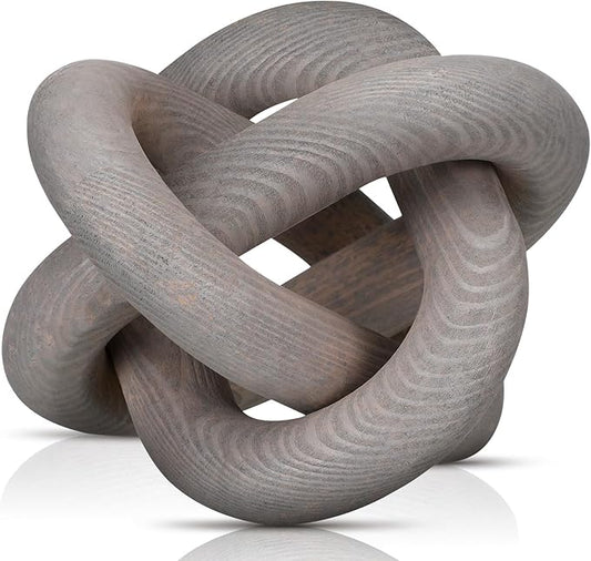 3 Link Wood Knot Decor - Hand Carved Coffee Table Decoration, Boho Chain Link Decor, Modern Shelf, Rustic Objects for Home Living Room Bedroom(Gray)
