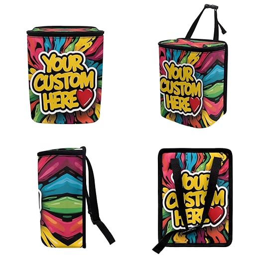 Custom Car Trash Can, Personalized Printing with Your Logo Photo Design, Adjustable Hanging Car Trash Bin with Zipper Lid for Back of Front Seat/Tail of Console, Easy to Clean, 1.2 Gallons