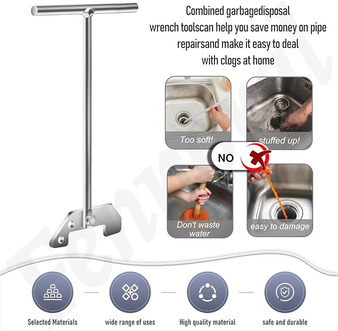 Fennoral Garbage Disposer Unjamming Wrench with 2 Pack Garbage Disposal Wrench Compatible with SinkErator Moen Garbage Disposal, Use for Remove Clogging Above The Sink
