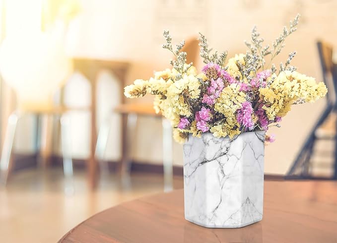 WAVEYU Pen Holder, Stand for Desk Pencil Cup for Girls Kids Durable Ceramic Desk Organizer Makeup Brush Holder for Office, Classroom, Home, White Marble