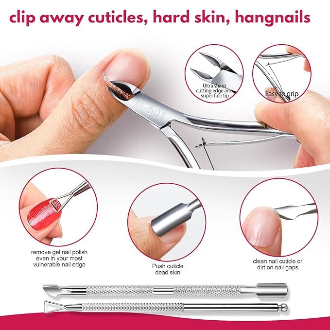 FANDAMEI Nail Files and Buffers, Nail Care Kit with Cuticle Nipper, Pusher, Peeler. Nail File, Nail Buffer Block. Cuticle Oil Pomegranate for Cuticle Remover