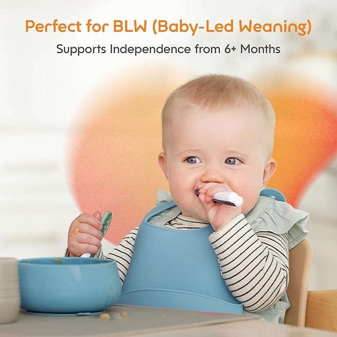 NumNum Baby Spoons Set, Baby Essentials Pre-Spoon GOOtensils for 6+ Months, First Stage Self-Feeding Spoons for Baby Led Weaning (BLW), Silicone Toddler Utensils, BPA-Free, 2 Pack Blue/Green