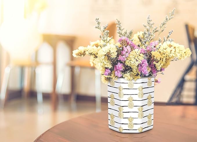 WAVEYU Pen Holder, Pencil Holder for Desk Pineapple Pattern Pencil Cup for Girls Kids Durable Ceramic Desk Organizer Makeup Brush Holder for Office, Classroom, Home, Yellow Pineapple