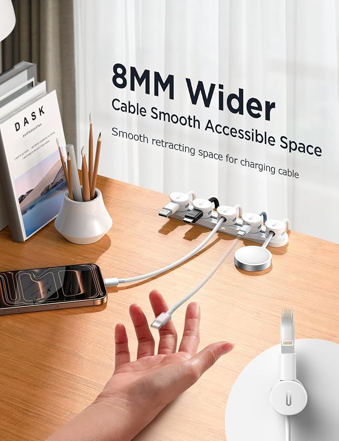 5-in-1 Magnetic Cord Organizer JOYROOM Cable Clips [Adjustable Sliding Track] Under Desk Adhesive Cord Management Wire Keeper for Computer Phone, Office Workspaces Table Organization Home Accessories