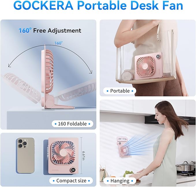 Desk Fan, 6.61''Ultra-thin 5000mAh Battery Powered Fan with Powerful Wind,100 Speeds Adjustable&Digital Display,Timer,Ultra-quiet Small Portable Fan for Bedroom,Office,Travel,Summer Essentials