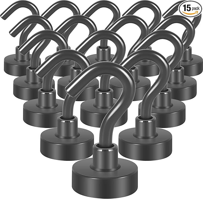 Neosmuk Magnetic Hooks, Heavy Duty 30lb+ Strong Magnet Hook for Cruise Cabins, Cruise Ship Essentials for Hanging, Metal Wall Refrigerator Hangers (Grey, 15 Pack)