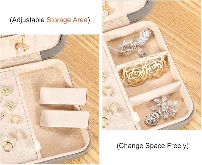 LANDICI Small Jewelry Box for Women Girls, PU Leather Travel Jewelry Case, Portable Jewelry Organizer Storage Holder Display for Ring Earrings Necklace Bracelet Bangle Men Kids Gift, Grey