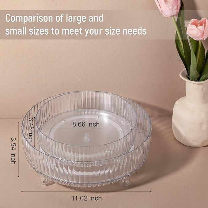 360 Rotating Makeup Organizer Perfume Tray Skincare Holder Spinning Cosmetic Storage Bathroom Countertop Organizer Lazy Susan Turntable for Dresser, Vanity, Kitchen, Small Clear
