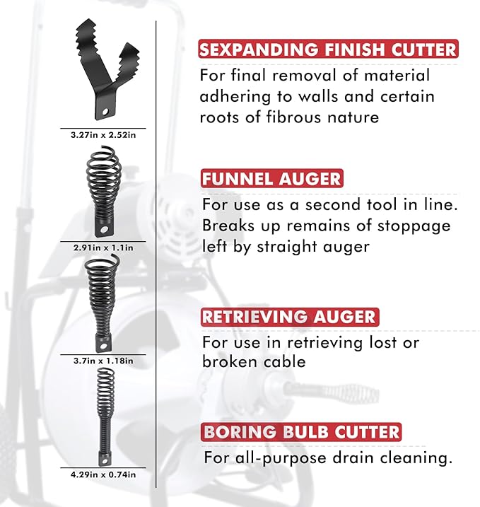 Drain Snake Drill Attachments,8-Piece Drain Cleaner Combination Cutter Heads, Used in 50FT-100FT Electric Drain Snake, Suitable for 5/16-inch to 3/4-inch Drain Snake Cable for 1-4"Pipe