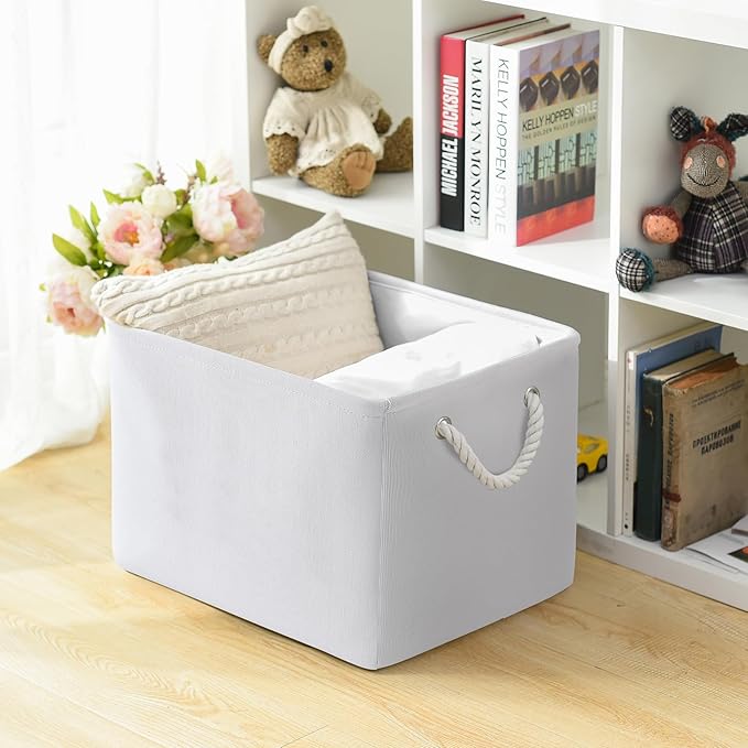 TheWarmHome Organization and Storage Basket for Shelves - Extra Jumbo 3 Pack 20.5x15.8x13.8 inch Cube Storage Bins for Toy Closet Box Home Organizer Gift (White)