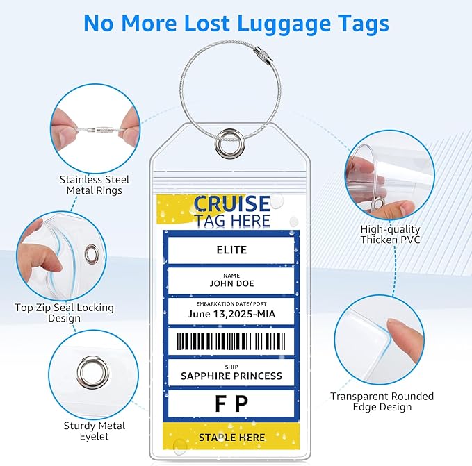 8 Pack Cruise Luggage Tag Holders for Carnival, NCL, Princess, MSC, Norwegian Cruise Ship Essentials Must-Haves 2025 & 2026 by FUNMCAN, Clear Plastic Tags Cruise Travel Essentials with Waterproof