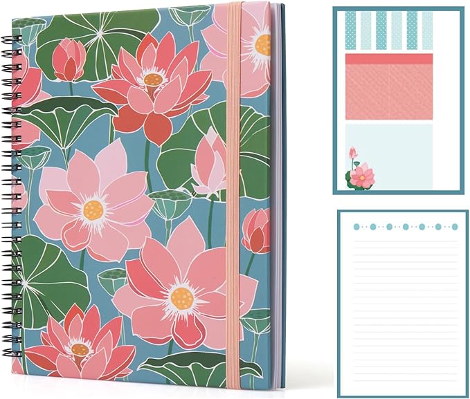A5 Spiral Sticky Notebook,with 9 pads of decorated sticky notes and a handy notebook,Note Pads Teacher Appreciation Gift Writing Memo Pads School Office Supplies and Daily Life Organization (Lotus)