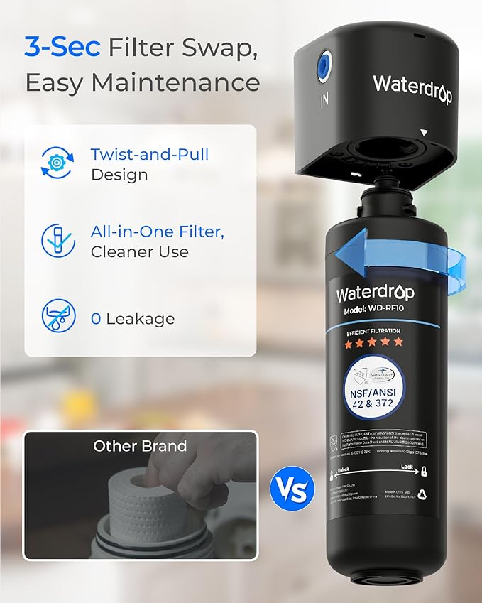 Waterdrop RF10 Water Filter Replacement for Waterdrop 10UA/10UB/10UB-B Under Sink Water Filter, Reduces PFAS, PFOA/PFOS, Lead, Chlorine, Bad Taste & Odor, NSF/ANSI 42 Certified, 1 Year, 2 Pack