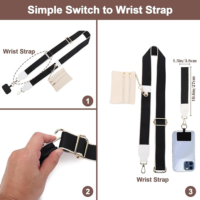 XANGNIER Clip and Go Strap for Phone with Wallet Crossbody, Phone Strap with Zippered Wallet, Adjustable Anti-Theft Cellphone Lanyard for Women, Cellphone Chain Accessories, Multicolor 11