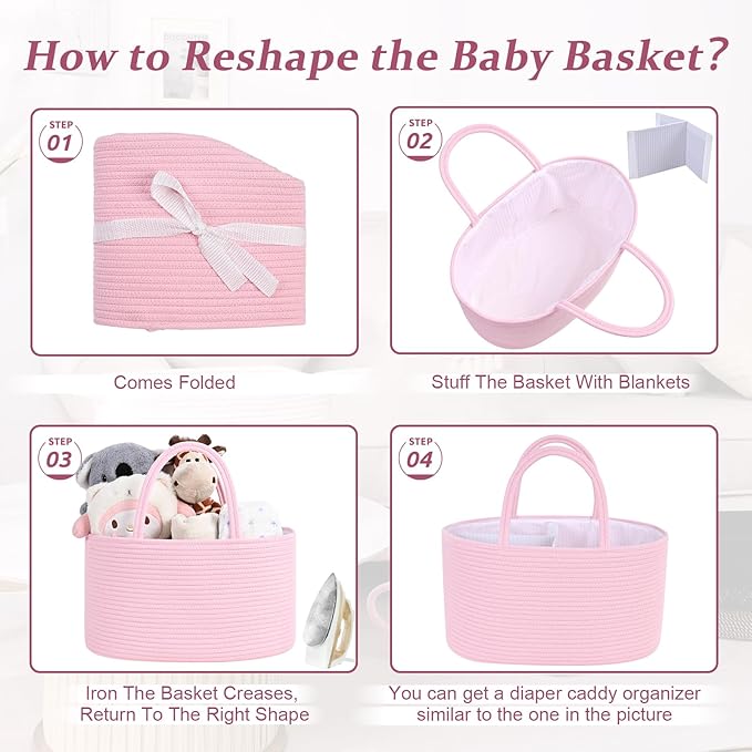 Baby Diaper Caddy Organizer, Cotton Rope Diaper Basket, Baby Basket for Changing Table, Nursery, Car, Changing Table Storage Bin With Removable Divider, Baby Shower Gifts for Newborn, Baby Essentials