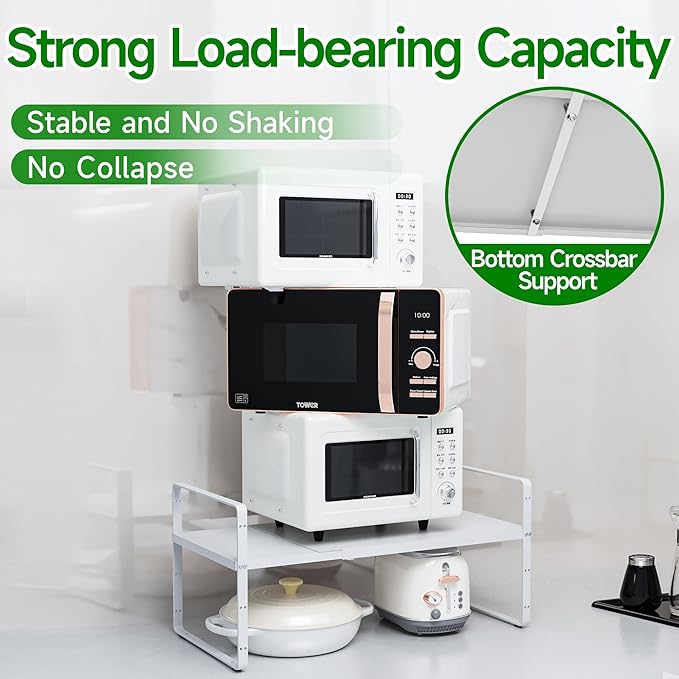 LOCVCDA Expandable Cabinet Organizer Shelf, Adjustable Height Organizer Riser for Kitchen Cabinet Spice Rack Locker Pantry Cupboard Under Sink Countertop Desk Organization Metal Stackable Shelves