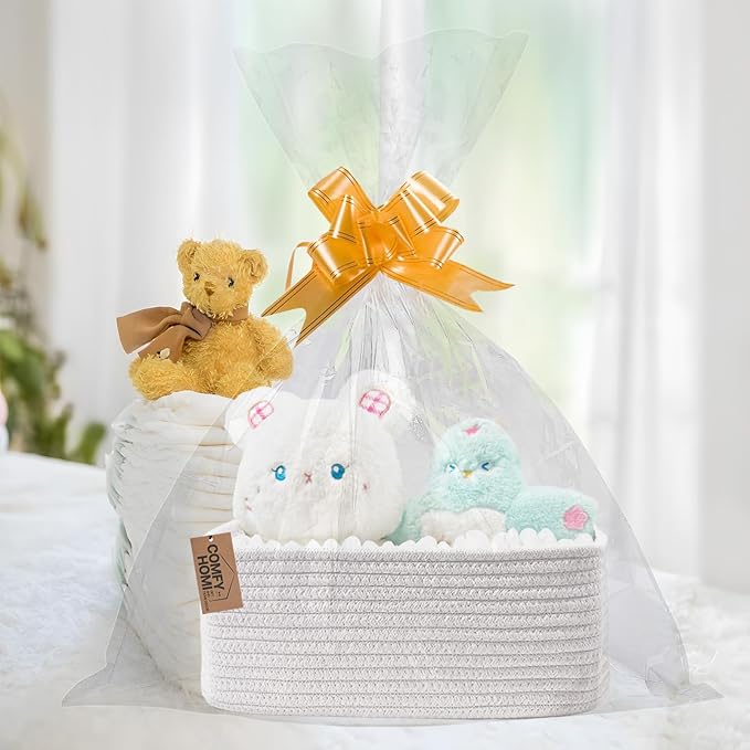 COMFY-HOMI 11.5"x7.5"x4.7" Storage Baskets for Organizing | Cotton Rope Woven Basket | Toy Storage Bin Box | Basket for Shelves, Closet Organizer Bin, Decorative Closet Shelf, 1 Pack all white