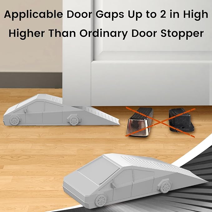 Funny Tesla Cybertruck Door Stoppers for Bottom of Door, Anti-Slip Rubber Heavy Duty Door Stop Wedge, Large Doorstop 2 inches High Gate Holder Suits Any Floor＆ As a Gifts