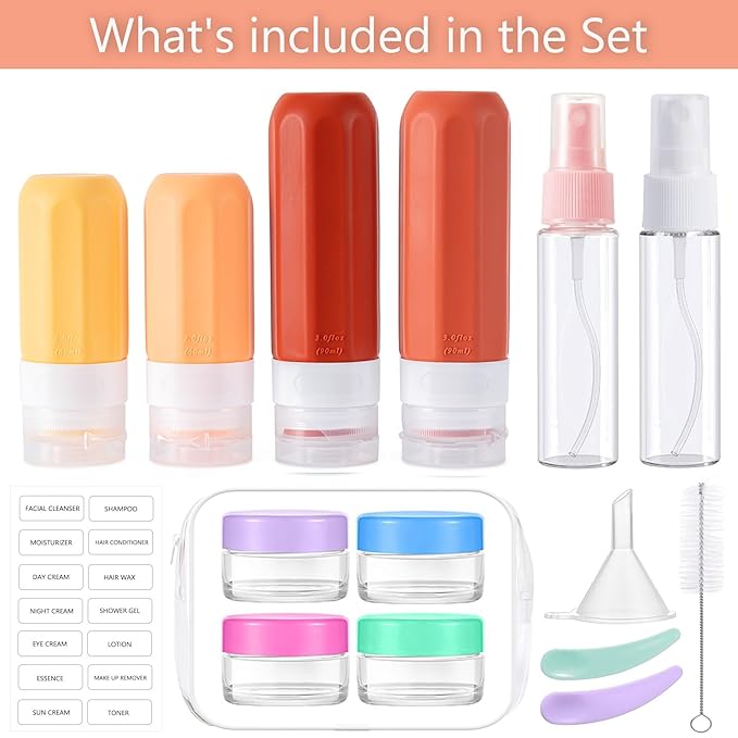 MODENGKONGJIAN 16 Pack Travel Bottles for Toiletries, TSA Approved Silicone Squeezable Travel Shampoo Bottles, 3oz Leak Proof Refillable Toiletry Cosmetic Containers (16PCS/Brown)