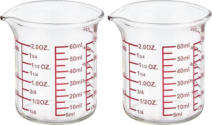 High Borosilicate Glass Measuring Cup-V-Shaped Spout，Glass Measuring Beaker for Kitchen or Restaurant, Easy to Read, 60 ML (2 Oz)-Pack of 2