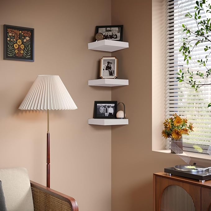 Small Floating Shelves for Wall - 9 Inch Square White Shelves for Bedroom, Living Room, Bathroom, Kitchen, Office Decor Set of 3,
